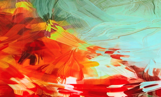 Abstrakte Kunst in kräftigen Rot- und Blautönen, die die Gegensätze von Feuer und Eis darstellen. Perfekt als Leinwandbild oder Poster, um moderne Kunst und dynamische Energie in Ihr Zuhause zu bringen.